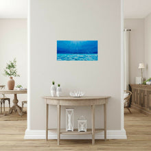 Load image into Gallery viewer, Original painting of sunrays filtering through the blue water and reflecting on the ocean floor by Kerry Sandhu Art