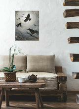 Load image into Gallery viewer, Original painting of a murder of crows flying and perched
