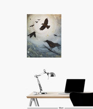Load image into Gallery viewer, Original painting of a murder of crows flying and perched