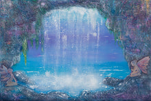 Load image into Gallery viewer, A whimsical view of a fairy playground inside a waterfall by Kerry Sandhu Art
