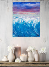 Load image into Gallery viewer, Impressionistic original painting of waves and a sunset by Kerry Sandhu Art