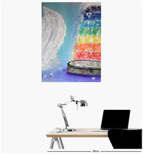 Load image into Gallery viewer, original artwork of white angel wings next to a chakra fountain