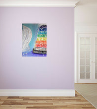 Load image into Gallery viewer, original artwork of white angel wings next to a chakra fountain