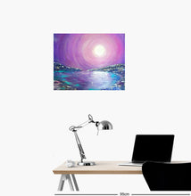 Load image into Gallery viewer, Original painting of a mystical full moon reflecting over water by Kerry Sandhu Art