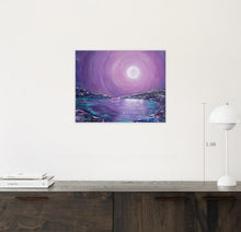 Load image into Gallery viewer, Original painting of a mystical full moon reflecting over water by Kerry Sandhu Art