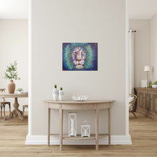 Load image into Gallery viewer, Original painting of a bold coloured lion head close up by Kerry Sandhu Art