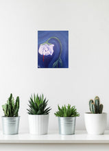 Load image into Gallery viewer, Original painting of a white rose with a single blood drip by Kerry Sandhu Art