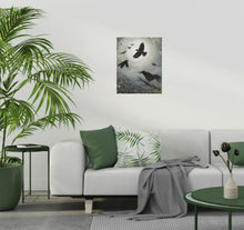 Load image into Gallery viewer, Original painting of a murder of crows flying and perched