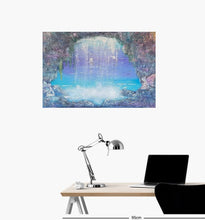 Load image into Gallery viewer, A whimsical view of a fairy playground inside a waterfall by Kerry Sandhu Art

