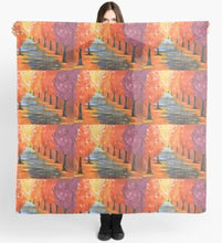 Load image into Gallery viewer, Autumn / fall coloured leaves and trees with water reflections on a large square 140 x 140cm scarf / wrap / shawl