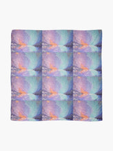 Load image into Gallery viewer, Colourful sunset reflected on the water with a bright soul star on a large square 140 x 140 scarf / wrap / shawl