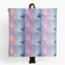 Load image into Gallery viewer, Colourful sunset reflected on the water with a bright soul star on a large square 140 x 140 scarf / wrap / shawl