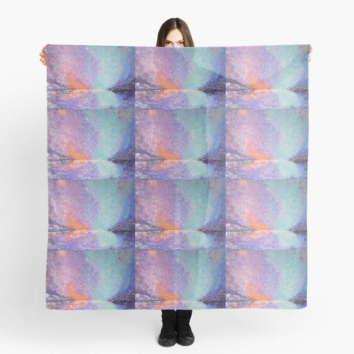Colourful sunset reflected on the water with a bright soul star on a large square 140 x 140 scarf / wrap / shawl