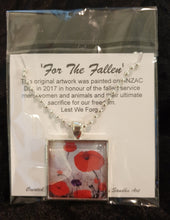Load image into Gallery viewer, 25mm Square Pendant & Chain - Original painting of red poppies with an abstract background