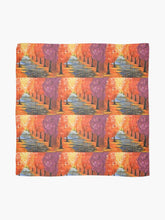 Load image into Gallery viewer, Autumn / fall coloured leaves and trees with water reflections on a large square 140 x 140cm scarf / wrap / shawl