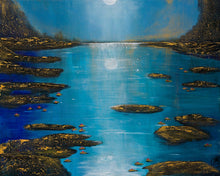 Load image into Gallery viewer, Original painting of a mystical moon reflecting on water giclee print