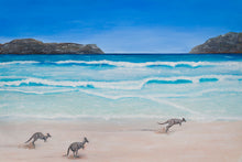 Load image into Gallery viewer, Original painting of kangaroos on Lucky Bay beach in Esperance, Western Australia giclee prints available in two sizes
