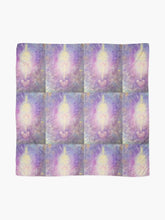 Load image into Gallery viewer, Painting of a unalome power symbol in gold leaf on an abstract background on a square 140 x140 scarf/wrap/shawl