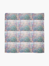 Load image into Gallery viewer, Two succulents with a colourful abstract background on a large square 140 x 140cm scarf / wrap / shawl
