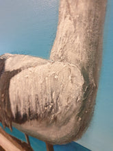 Load image into Gallery viewer, Original painting of an Australian pelican standing rocks overlooking a beach by Kerry Sandhu Art