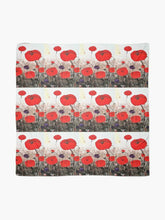 Load image into Gallery viewer, Original painting of red poppies with an abstract background on a large square 140 x 140cm scarf / warp / shawl
