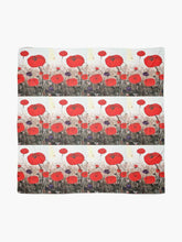 Load image into Gallery viewer, Original painting of red poppies with an abstract background on a large square 140 x 140cm scarf / warp / shawl