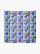 Load image into Gallery viewer, Blue butterfly on a purple flower with coloured bokeh lights behind on a large 140 x 140cm scarf / wrap / shawl
