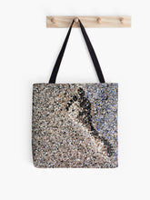 Load image into Gallery viewer, Original mixed media artwork of a footprint in the sand on a 41 x 41cm tote bag
