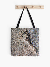 Load image into Gallery viewer, Original mixed media artwork of a footprint in the sand on a 41 x 41cm tote bag