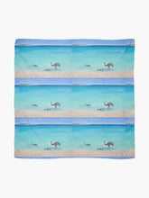 Load image into Gallery viewer, Emu family taking a swim at a gorgeous calm turquoise beach in Denham Western Australia 140x140cm scarf/wrap/shawl