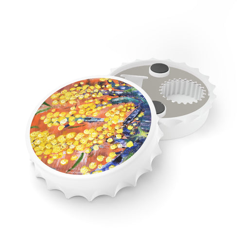 Plastic exterior w/ metallic bottom, magnetic back, 2 different opening mechanisms, matte finish. Art by Kerry Sandhu Art