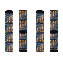 Load image into Gallery viewer, Step out in style with these funky socks! 3 sizes. Ribbed tube, cushioned bottoms, sublimated print by Kerry Sandhu Art
