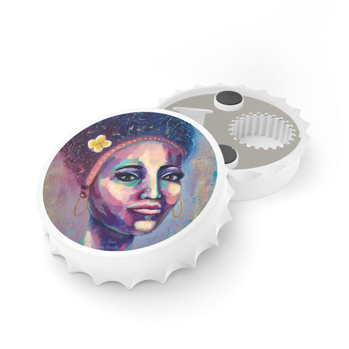 Plastic exterior w/ metallic bottom, magnetic back, 2 different opening mechanisms, matte finish. Art by Kerry Sandhu Art