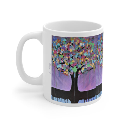11oz BPA, lead-free, microwave/dishwasher safe, white ceramic, vivid colours. Many original artworks by Kerry Sandhu Art