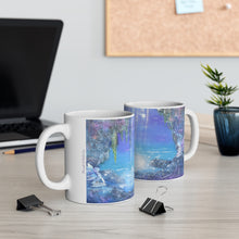 Load image into Gallery viewer, 11oz BPA, lead-free, microwave/dishwasher safe, white ceramic, vivid colours. Many original artworks by Kerry Sandhu Art
