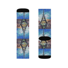 Load image into Gallery viewer, Step out in style with these funky socks! 3 sizes. Ribbed tube, cushioned bottoms, sublimated print by Kerry Sandhu Art
