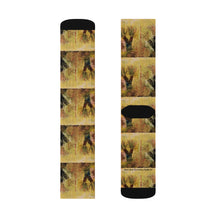 Load image into Gallery viewer, Step out in style with these funky socks! 3 sizes. Ribbed tube, cushioned bottoms, sublimated print by Kerry Sandhu Art

