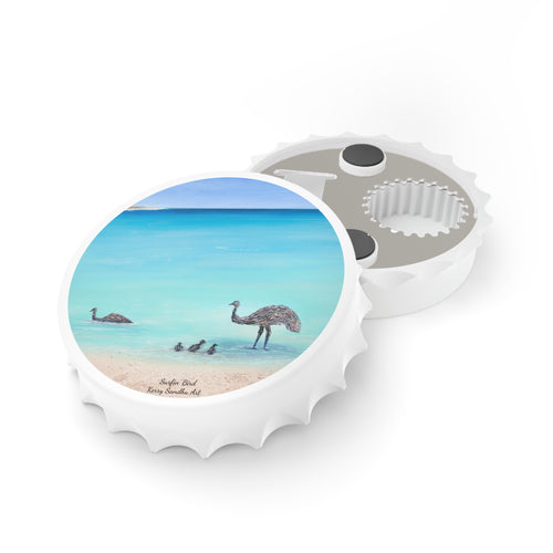 Plastic exterior w/ metallic bottom, magnetic back, 2 different opening mechanisms, matte finish. Art by Kerry Sandhu Art