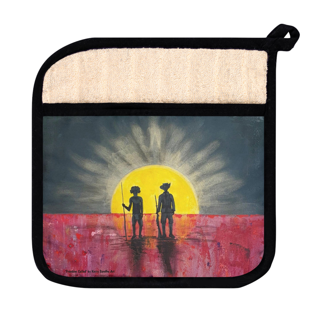 Freedom Called - POT HOLDER - Designed from original ANZAC Day artwork - red poppies