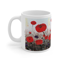Load image into Gallery viewer, 11oz BPA, lead-free, microwave/dishwasher safe, white ceramic, vivid colours. Many original artworks by Kerry Sandhu Art
