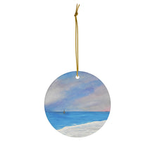 Load image into Gallery viewer, Original artwork front, description on back. Thick high-quality porcelain. 7cm diameter. Comes w/ ribbon by Kerry Sandhu Art
