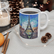 Load image into Gallery viewer, 11oz BPA, lead-free, microwave/dishwasher safe, white ceramic, vivid colours. Many original artworks by Kerry Sandhu Art
