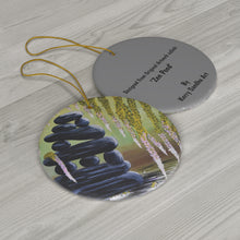 Load image into Gallery viewer, Original artwork front, description on back. Thick high-quality porcelain. 7cm diameter. Comes w/ ribbon by Kerry Sandhu Art
