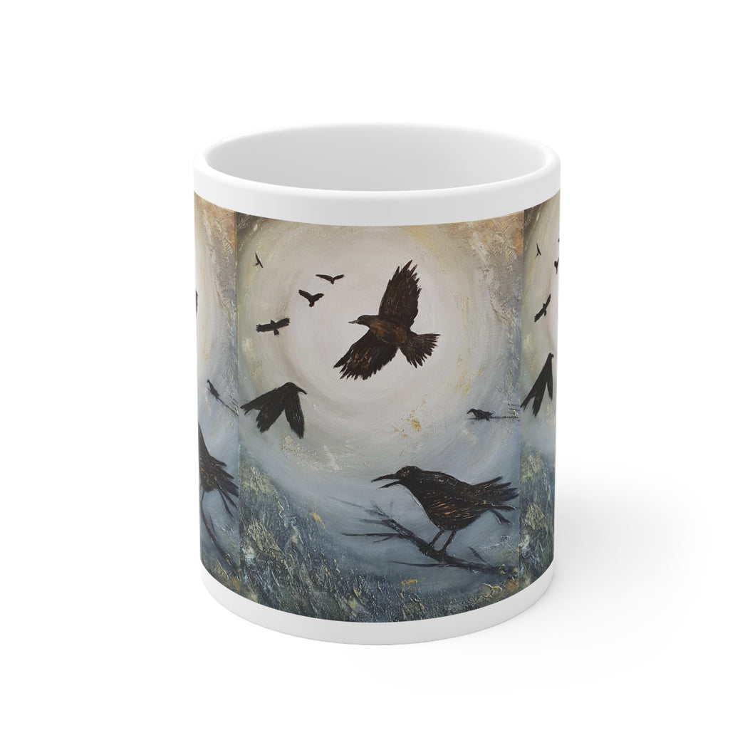 11oz BPA, lead-free, microwave/dishwasher safe, white ceramic, vivid colours. Many original artworks by Kerry Sandhu Art