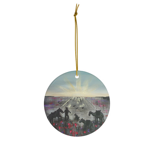 Original artwork front, description on back. Thick high-quality porcelain. 7cm diameter. Comes w/ ribbon by Kerry Sandhu Art