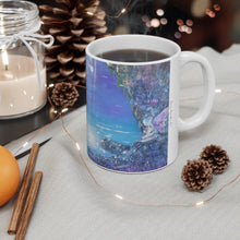 Load image into Gallery viewer, 11oz BPA, lead-free, microwave/dishwasher safe, white ceramic, vivid colours. Many original artworks by Kerry Sandhu Art

