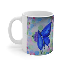 Load image into Gallery viewer, 11oz BPA, lead-free, microwave/dishwasher safe, white ceramic, vivid colours. Many original artworks by Kerry Sandhu Art
