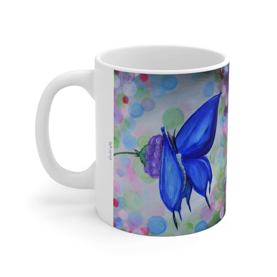 11oz BPA, lead-free, microwave/dishwasher safe, white ceramic, vivid colours. Many original artworks by Kerry Sandhu Art