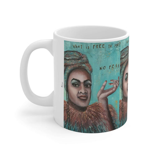 11oz BPA, lead-free, microwave/dishwasher safe, white ceramic, vivid colours. Many original artworks by Kerry Sandhu Art