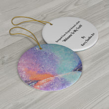 Load image into Gallery viewer, Original artwork front, description on back. Thick high-quality porcelain. 7cm diameter. Comes w/ ribbon by Kerry Sandhu Art
